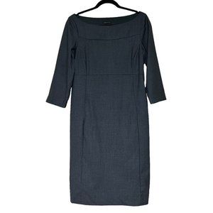 THEORY Wool Blend Sheath Midi Dress Grey Side Zip 3/4 Sleeve Classic Career